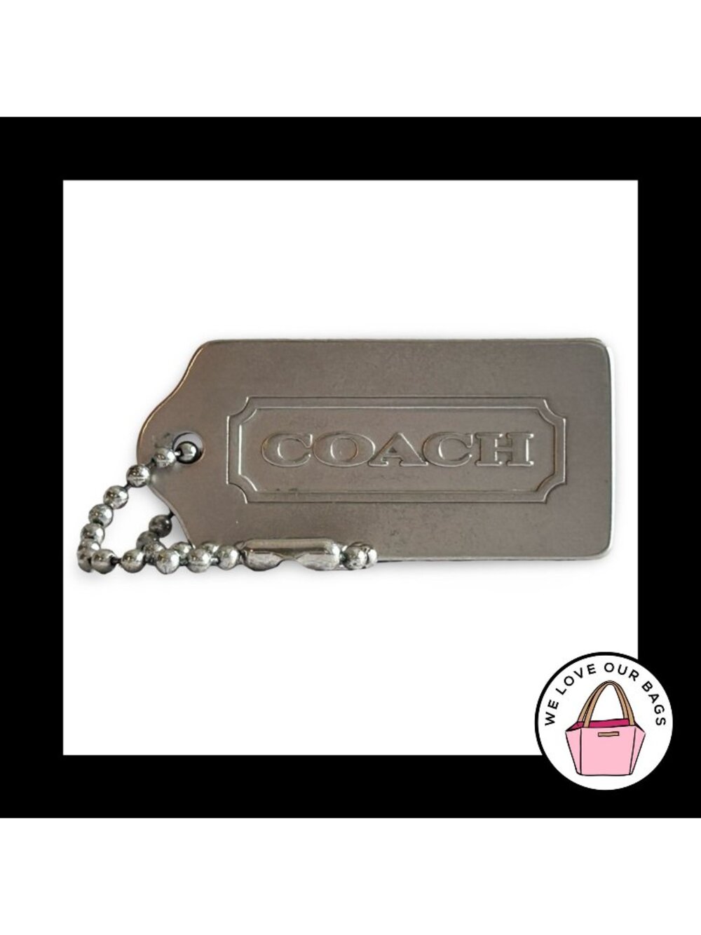 VINTAGE Y2K COACH Hang Tag 1.75" Brushed Silver Nickel Metal Bag Charm Keychain